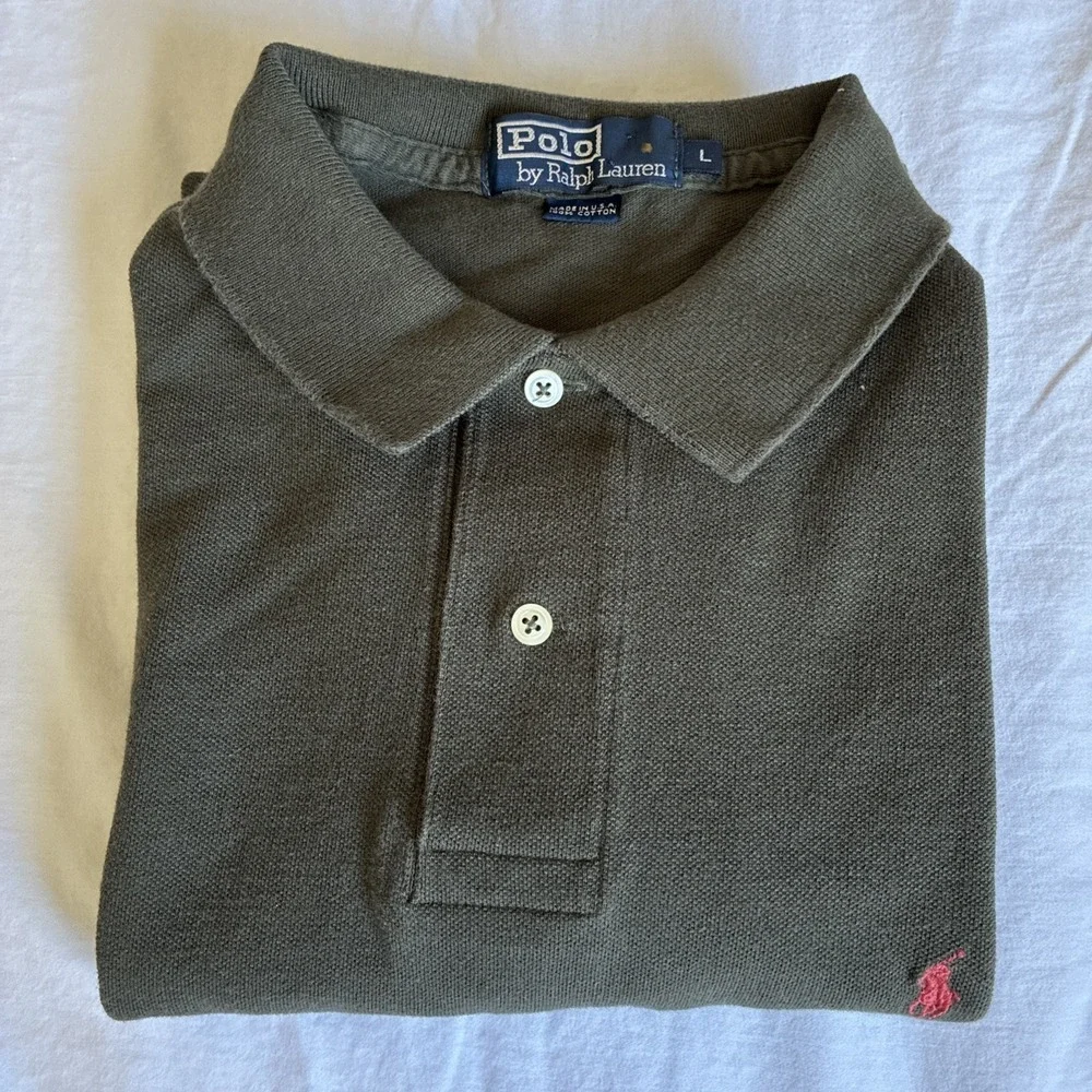 Polo Ralph Lauren Short Sleeve Polo Shirt Size L Mens Dark Green Red Golf USA